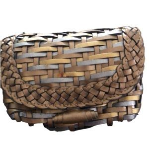 Y & S Vintage belt bag braided metallic leather removable bag gold hardware